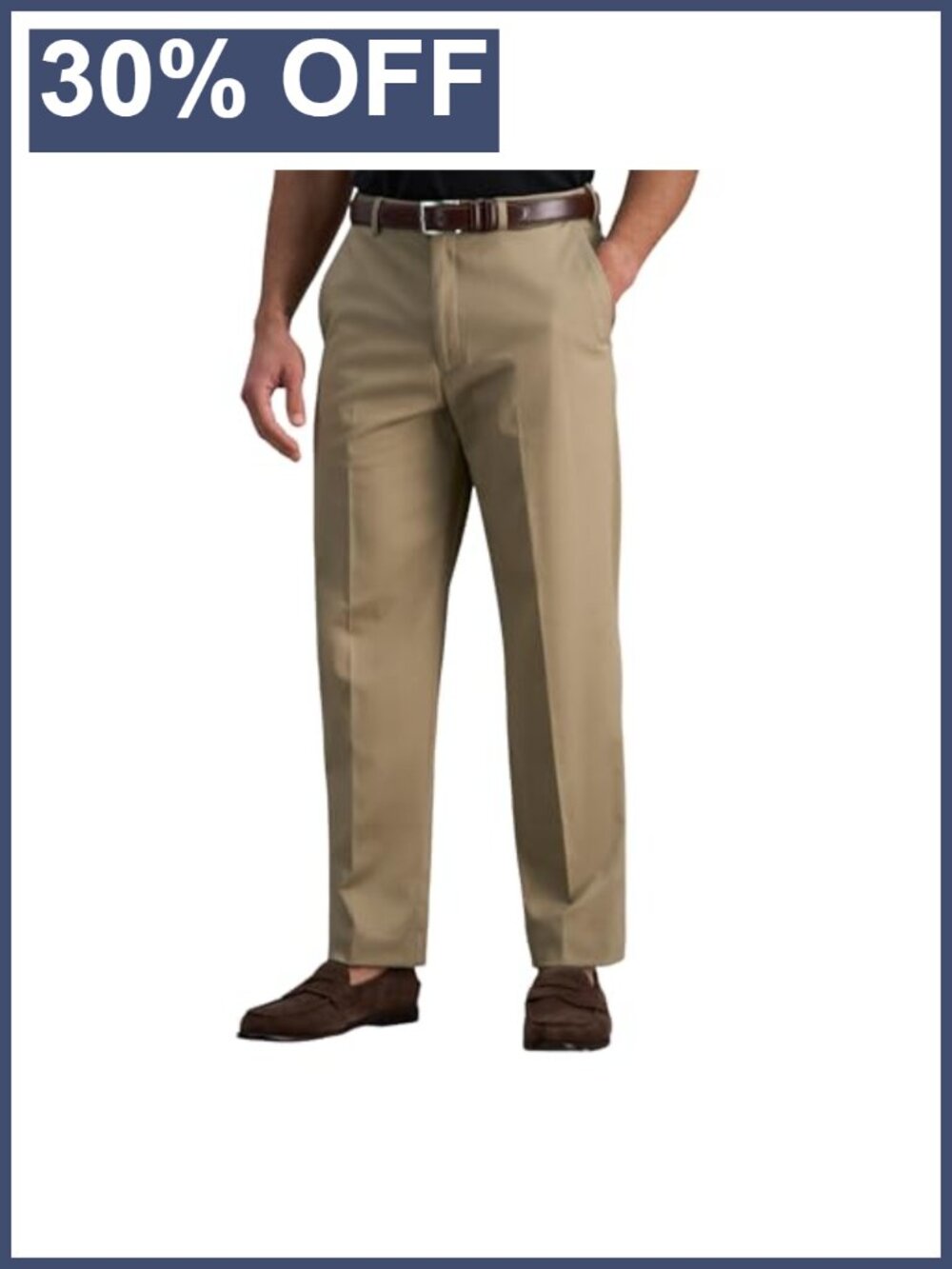 Haggar Mens Classic Fit No Iron Khaki Pant Stretch Expandable Waist